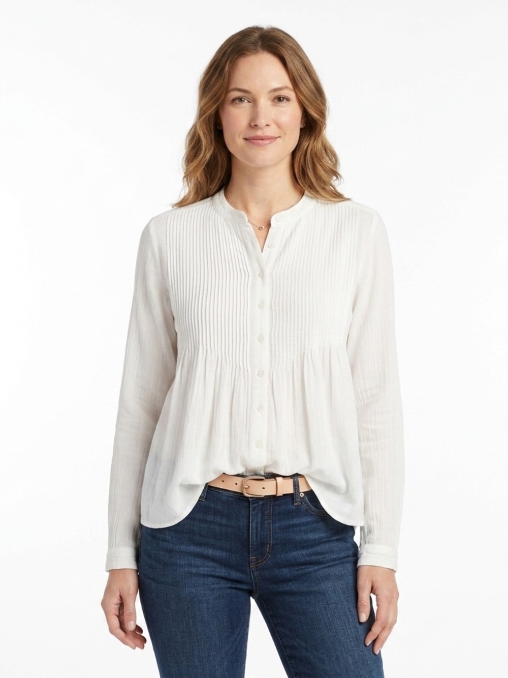 Sundance White Pintuck Henley Peasant Blouse Medium